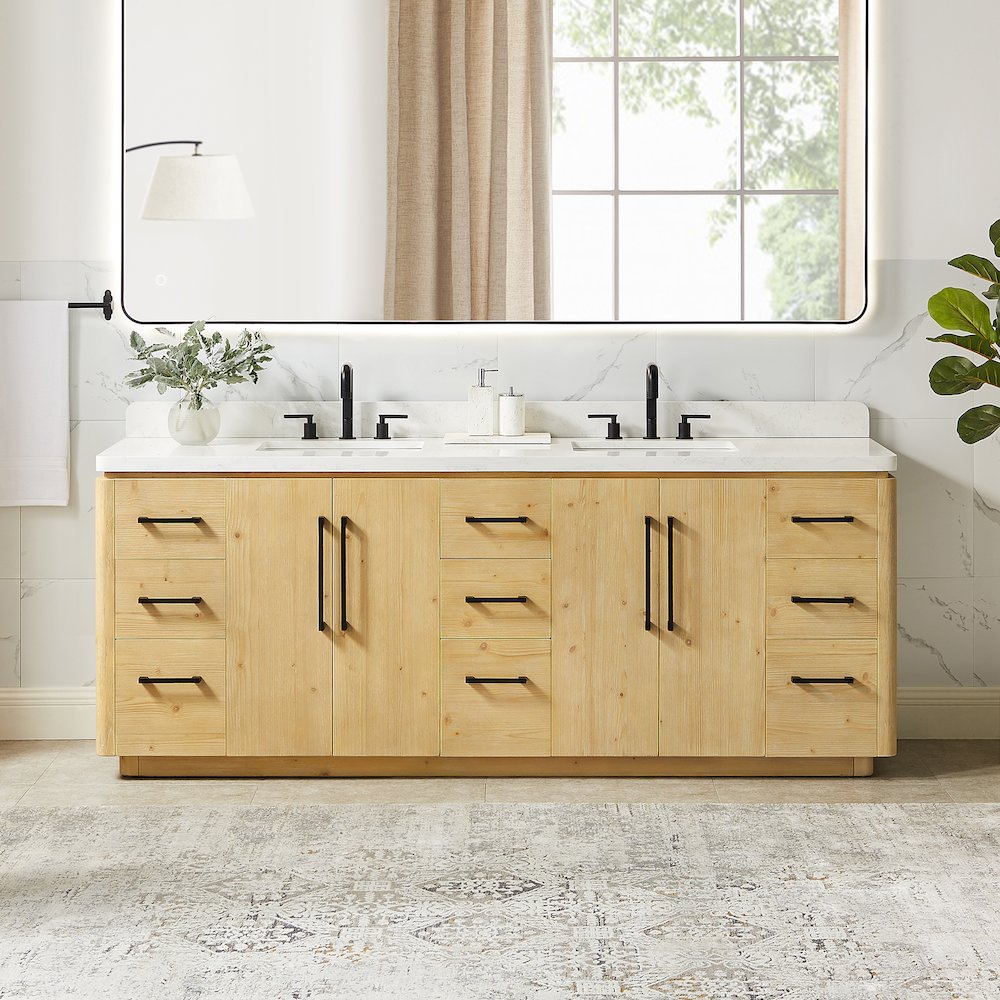 84" Double Bathroom Vanity in Nature Brown with Grain White. Picture 2