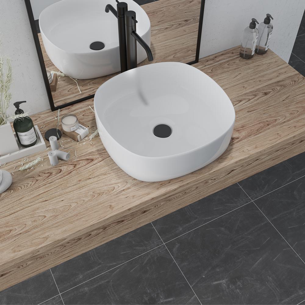 16 in. Square White Finish Ceramic Bathroom Vanity Sink. Picture 8