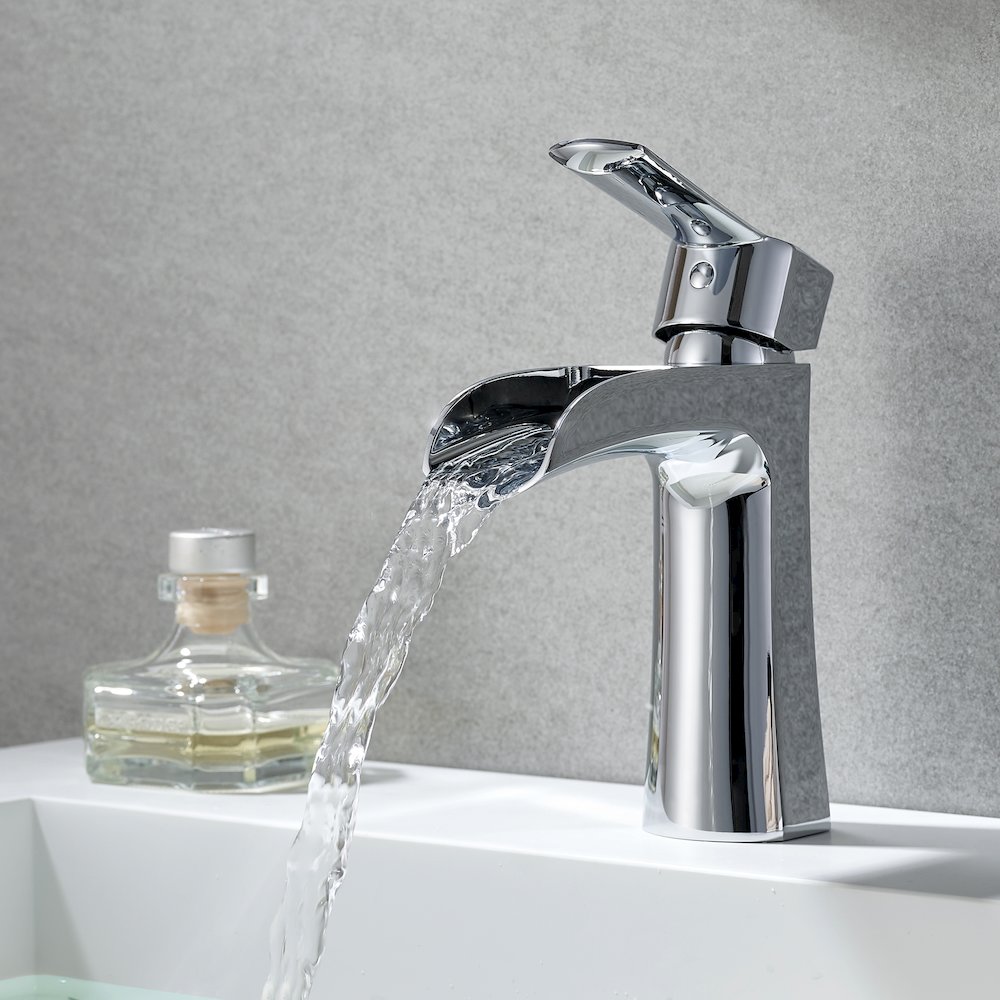 Single Hole Single-Handle Waterfall Bathroom Faucet in Polished Chrome. Picture 3
