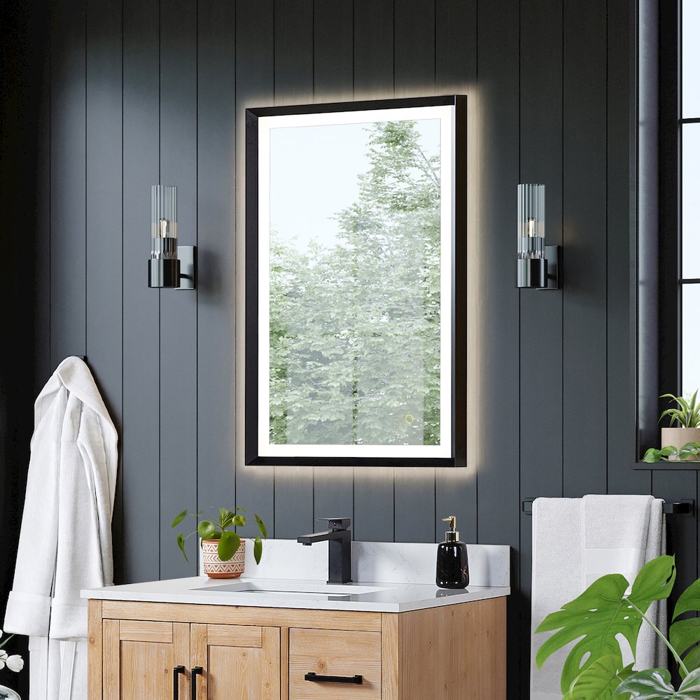 24"x36" Rectangular Wall Mirror in Matte Black Aluminum Framed. Picture 4