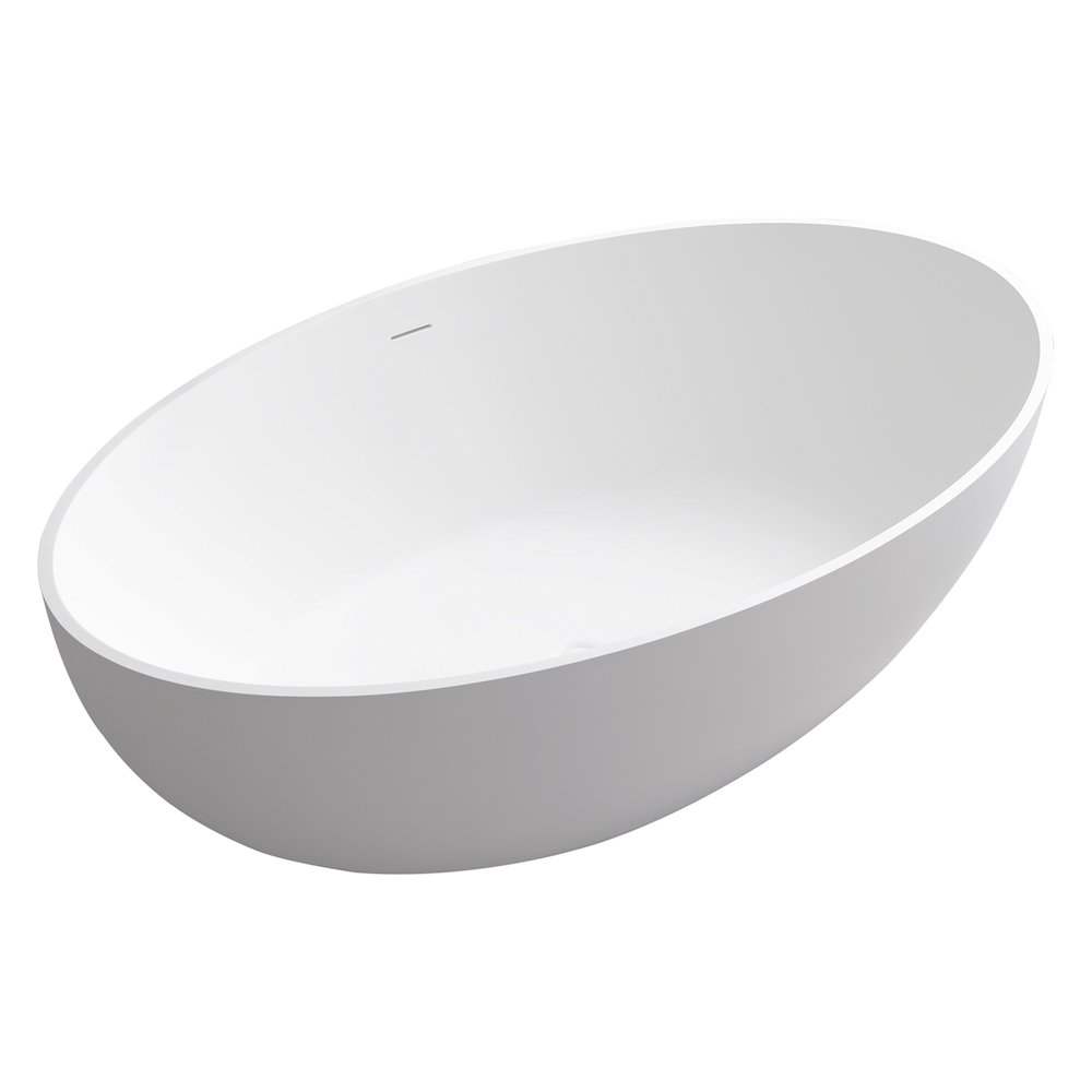 67" x 39" Solid Surface Soaking Bathtub in Matte White and Integrated Overflow. Picture 3