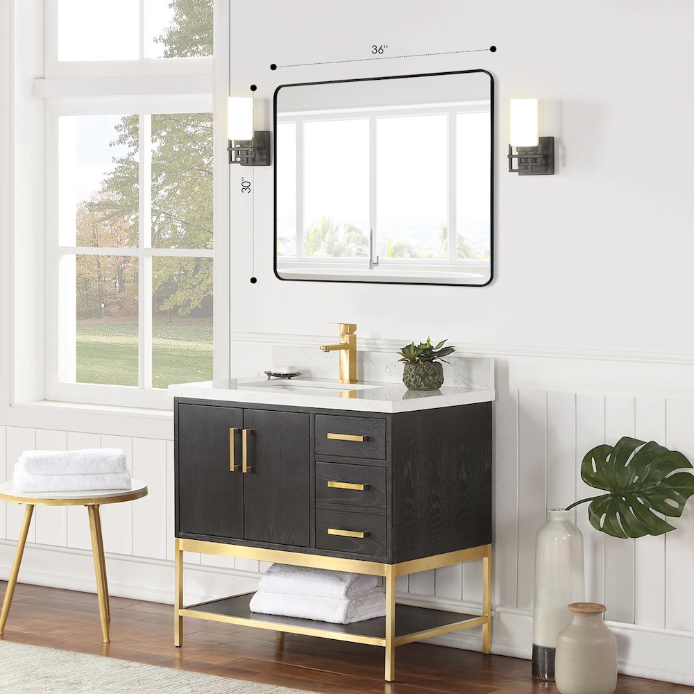 Nettuno 36" Rectangle Bathroom/Vanity Matt Black Aluminum Framed Wall Mirror. Picture 8