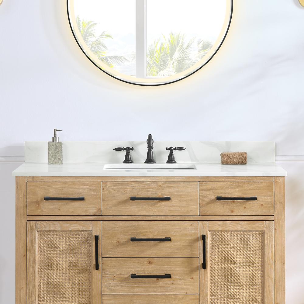Arbios 48. in Quartz Stone Vanity Top in Calacatta White with White Sink. Picture 4