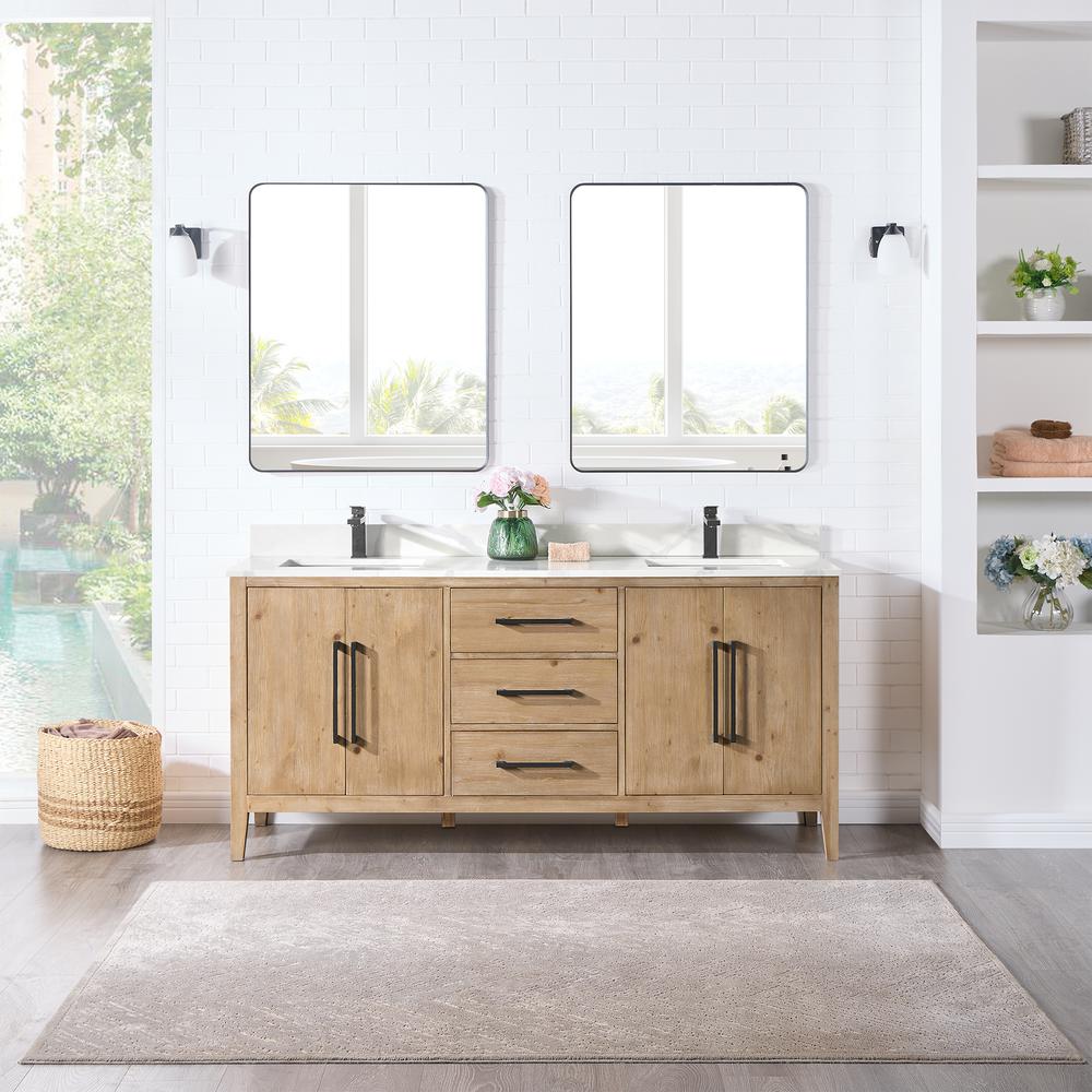 Double Bathroom Vanity in Weathered Fir with Stone Countertop with Mirror. Picture 2