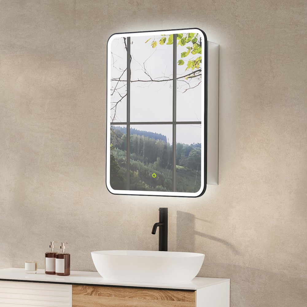 24"x32" Rectangular Bathroom Black Aluminum Mirror Medicine Cabinet. Picture 4