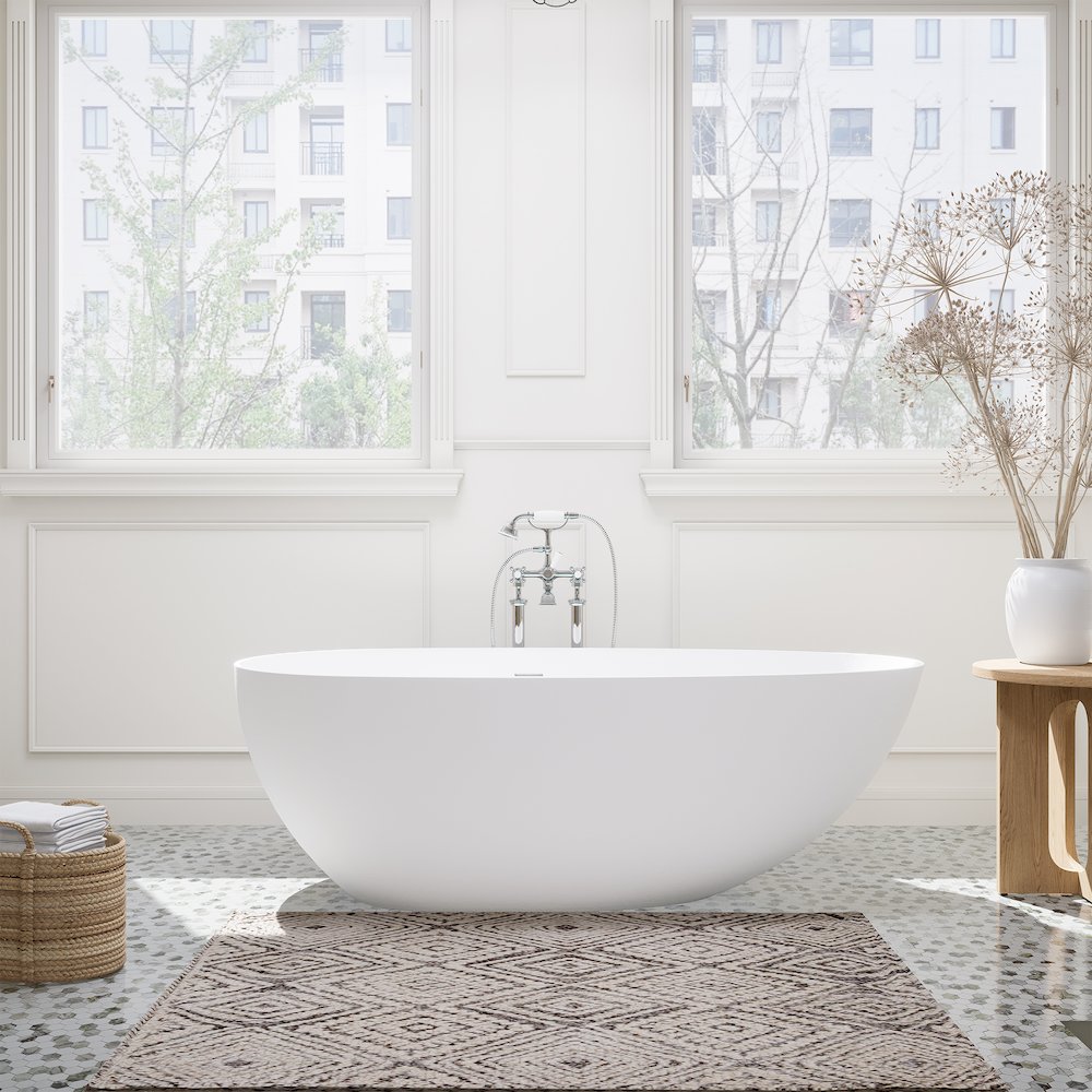 67" x 34" Solid Surface Soaking Bathtub and Integrated Overflow. Picture 6