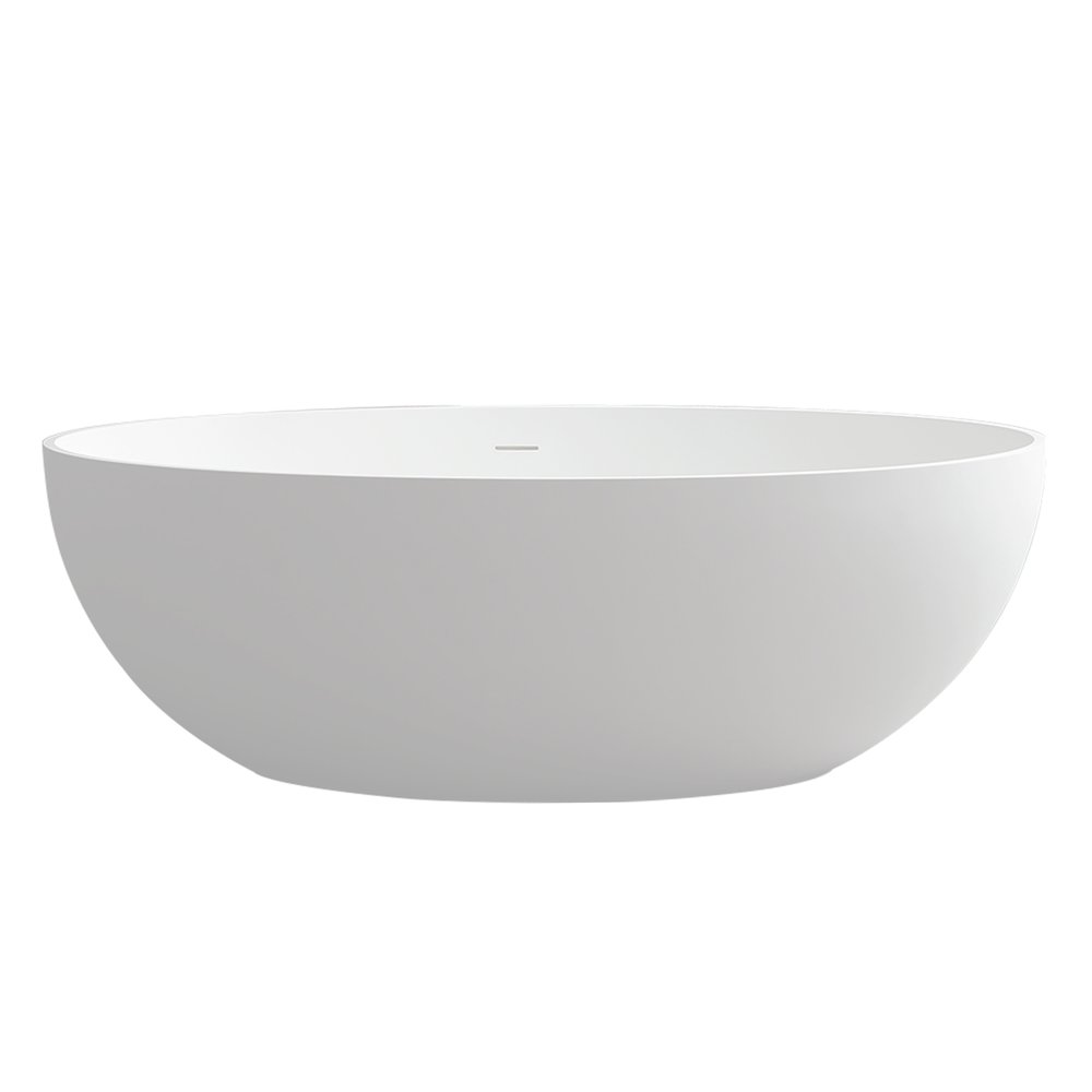 67" x 39" Solid Surface Soaking Bathtub in Matte White and Integrated Overflow. Picture 1