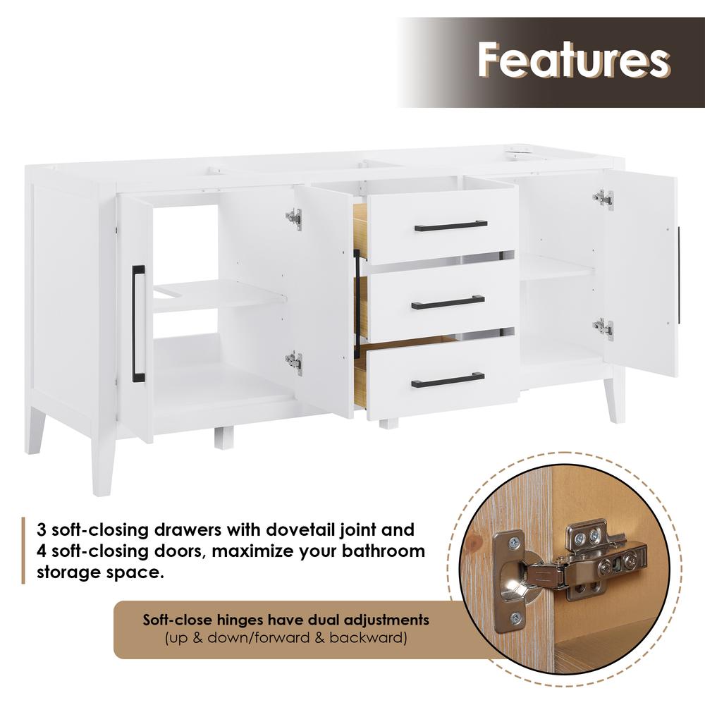 Double Bathroom Cabinet Vanity Base in White without Top and Sink, no Mirror. Picture 5