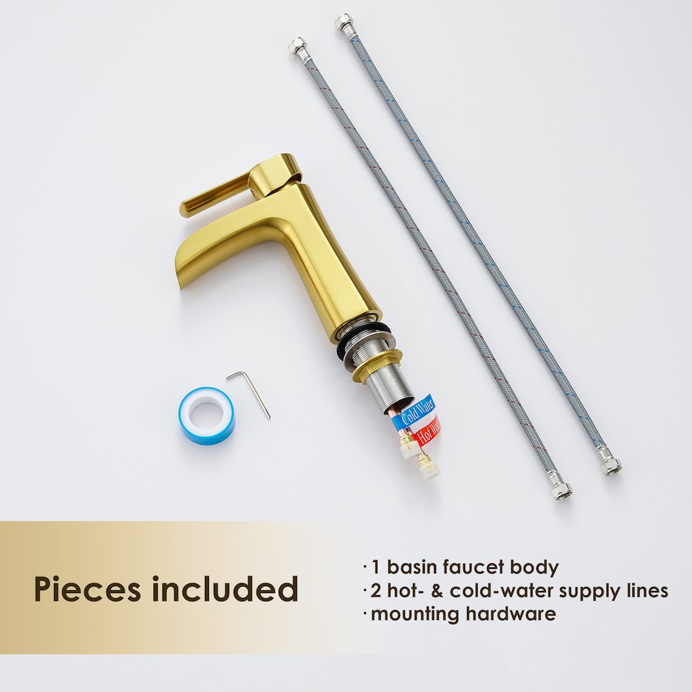 Single Hole Single-Handle Waterfall Bathroom Faucet in Brushed Gold. Picture 11