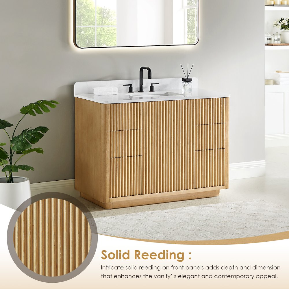 48" Single Bathroom Vanity in Washed Light Brown with Grain White. Picture 6