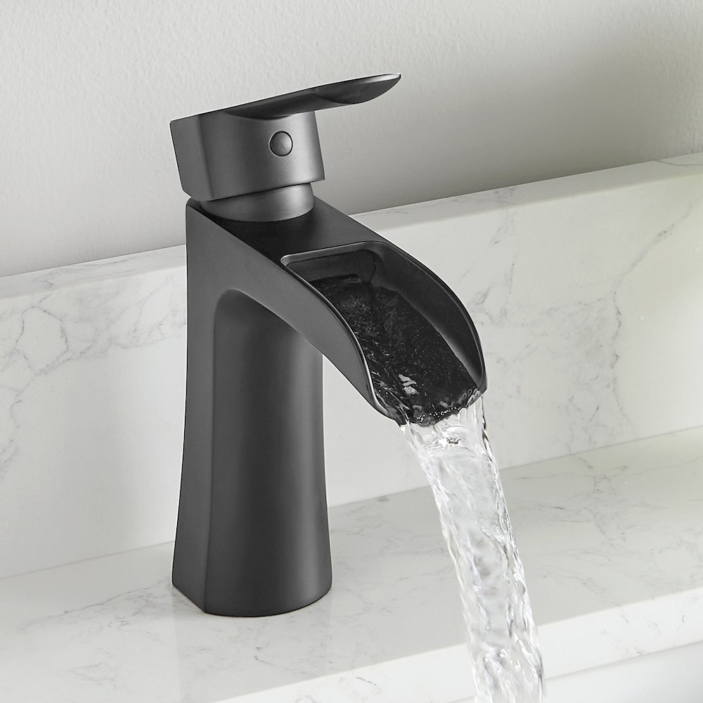 Single Hole Single-Handle Waterfall Bathroom Faucet in Matte Black. Picture 5