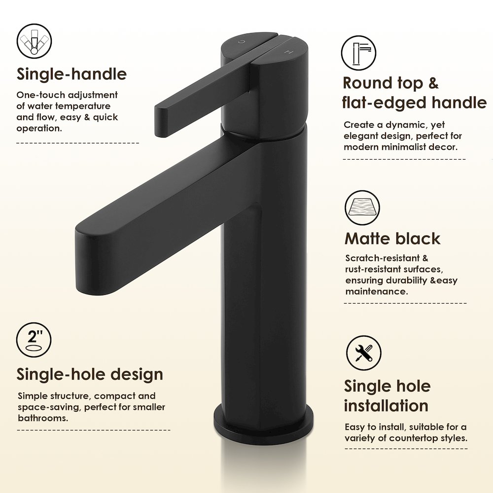 Single Hole Single-Handle Bathroom Faucet in Matte Black. Picture 7