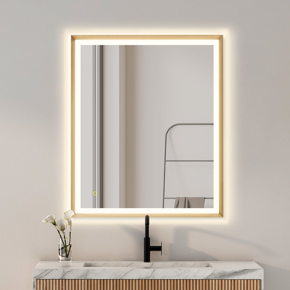 36"x30" Rectangular Wall Mirror in Brushed Gold Aluminum Framed. Picture 6