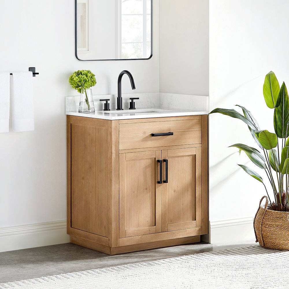 30" Single Bathroom Vanity in Light Brown with Grain White. Picture 6