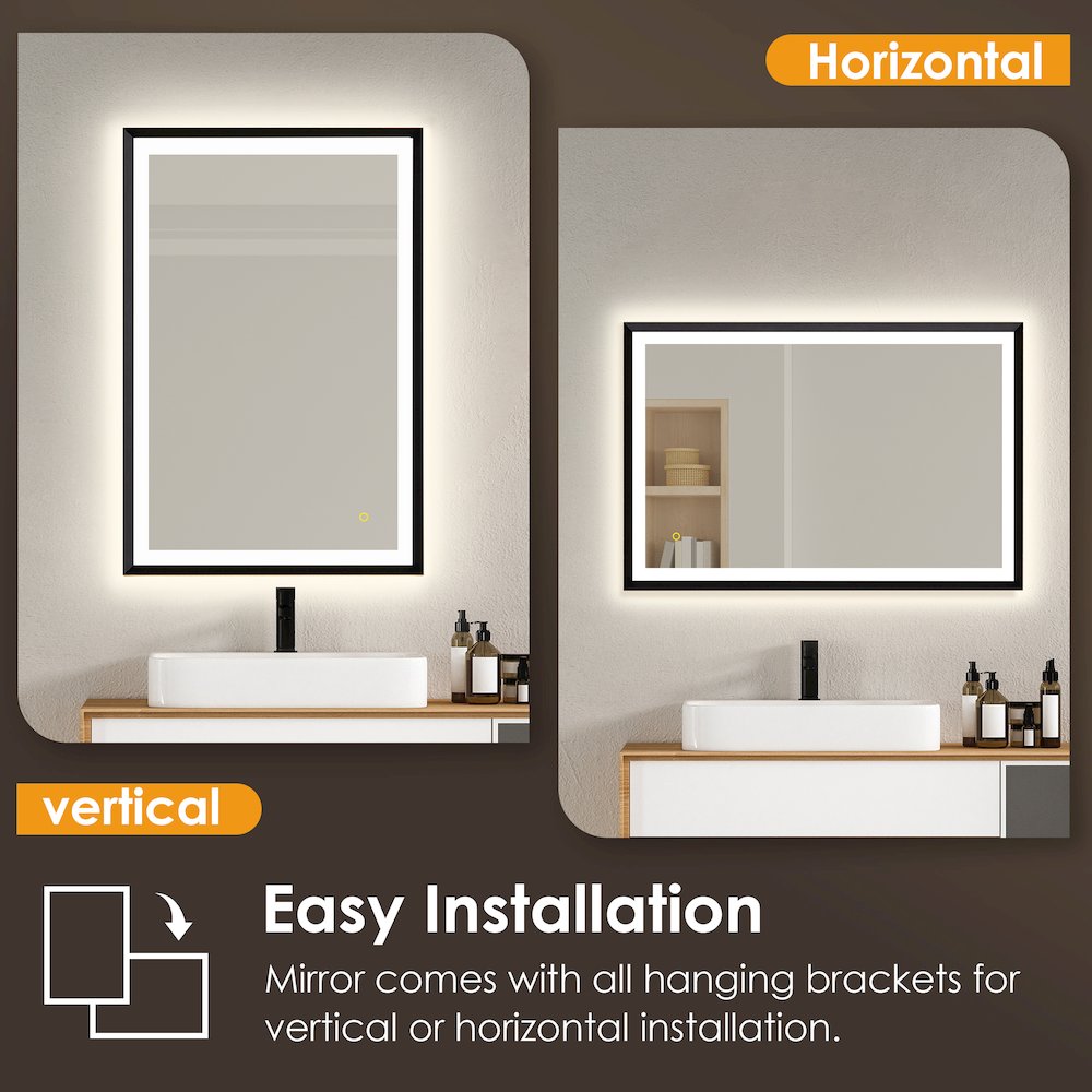 24"x36" Rectangular Wall Mirror in Matte Black Aluminum Framed. Picture 9