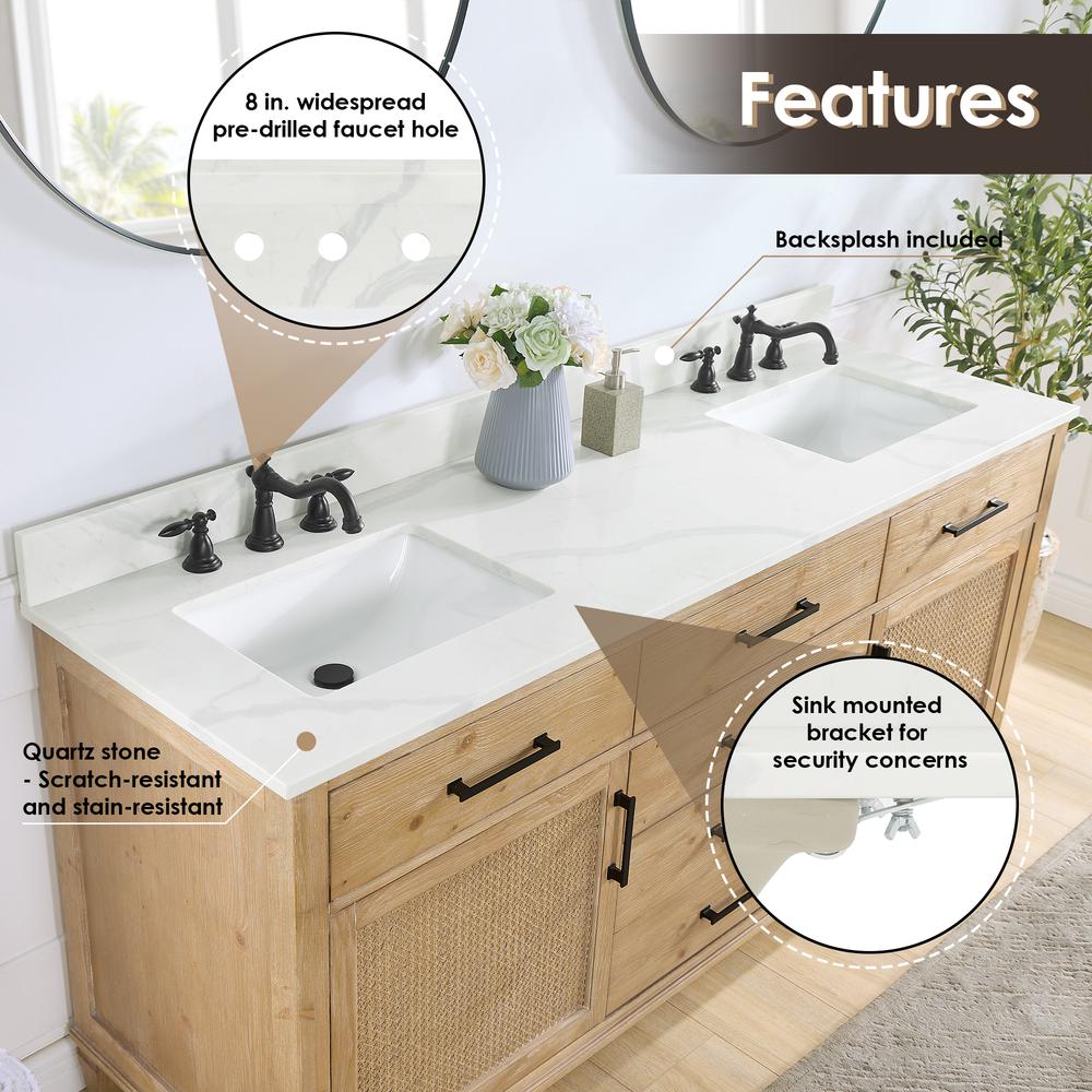 Double Bathroom Vanity in Weathered Fir with Quartz Countertop without Mirror. Picture 5
