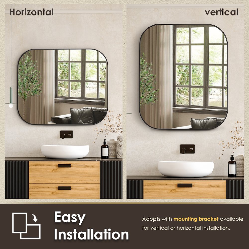 36x30" Rectangular Aluminum Framed in Matte Black Modern Bathroom Wall Mirror. Picture 13