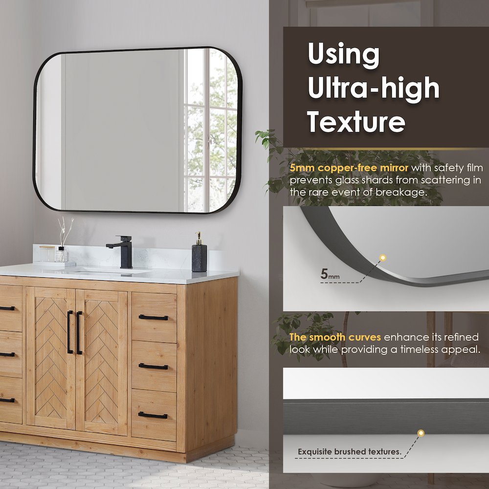 48x30" Rectangular Aluminum Framed in Matte Black Modern Bathroom Wall Mirror. Picture 9