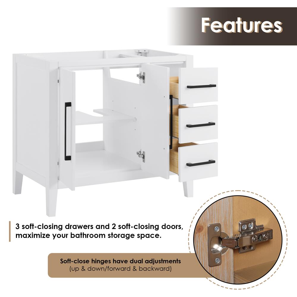 Single Bathroom Vanity in White with Stone Countertop without Mirror. Picture 6