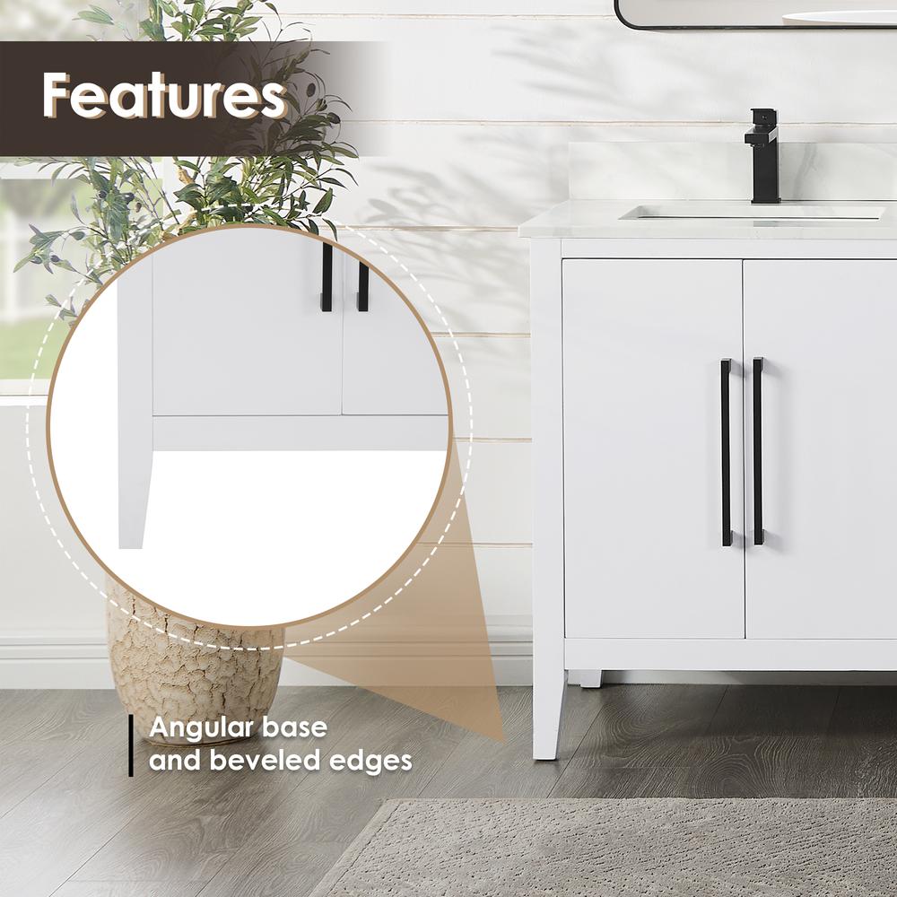 Double Bathroom Vanity in White with Stone Countertop without Mirror. Picture 10