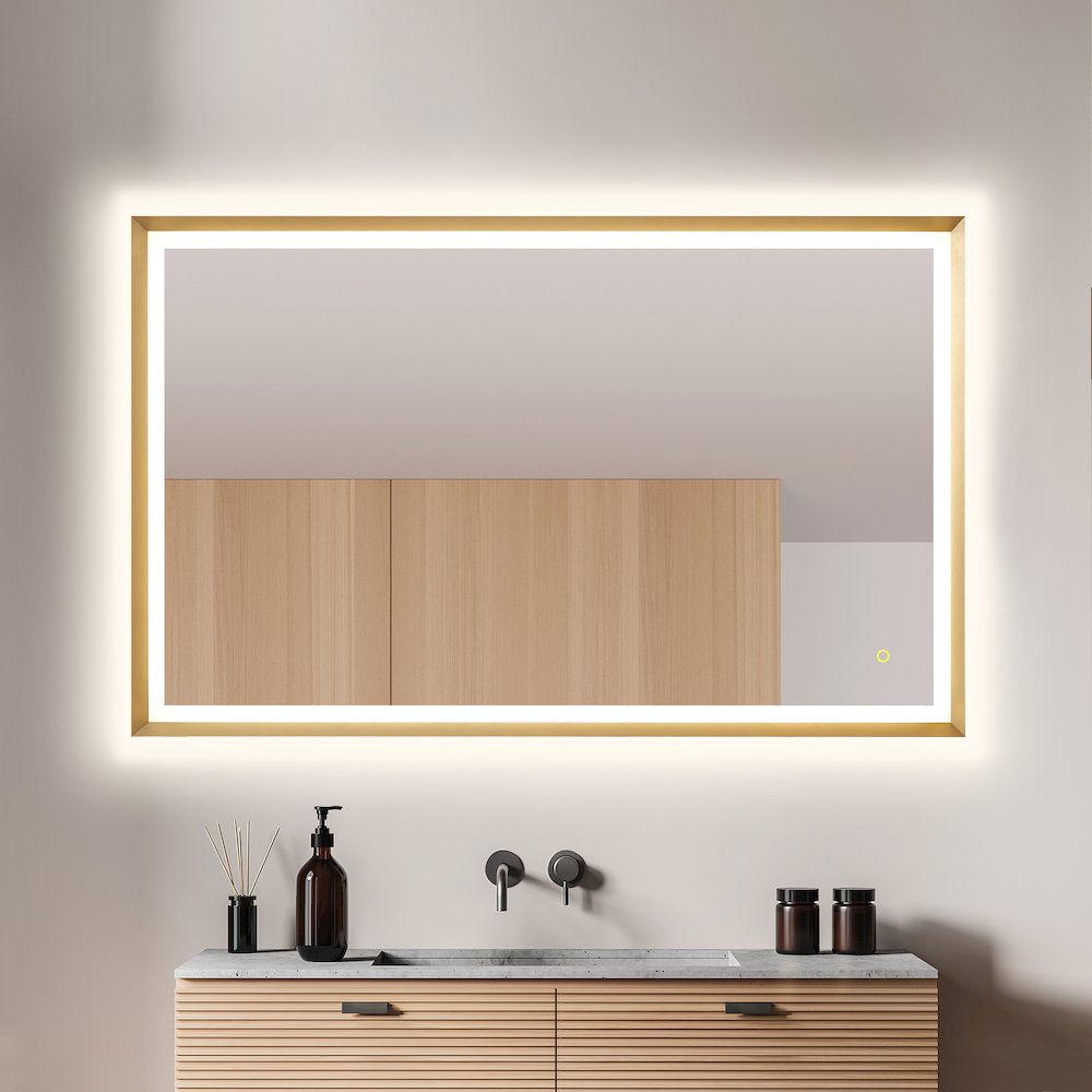 48"x30" Rectangular Wall Mirror in Brushed Gold Aluminum Framed. Picture 7