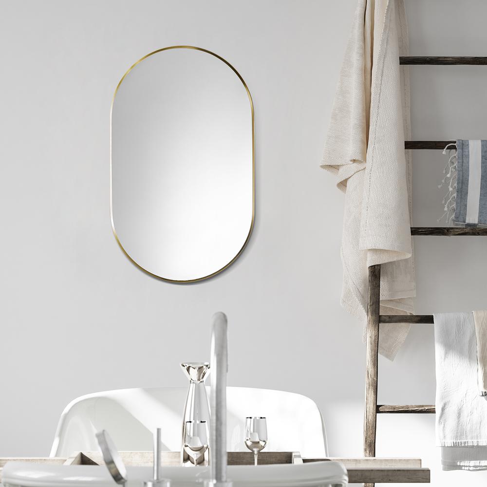 Ispra 36" Oval Bathroom/Vanity Brushed Gold Aluminum Framed Wall Mirror. Picture 11