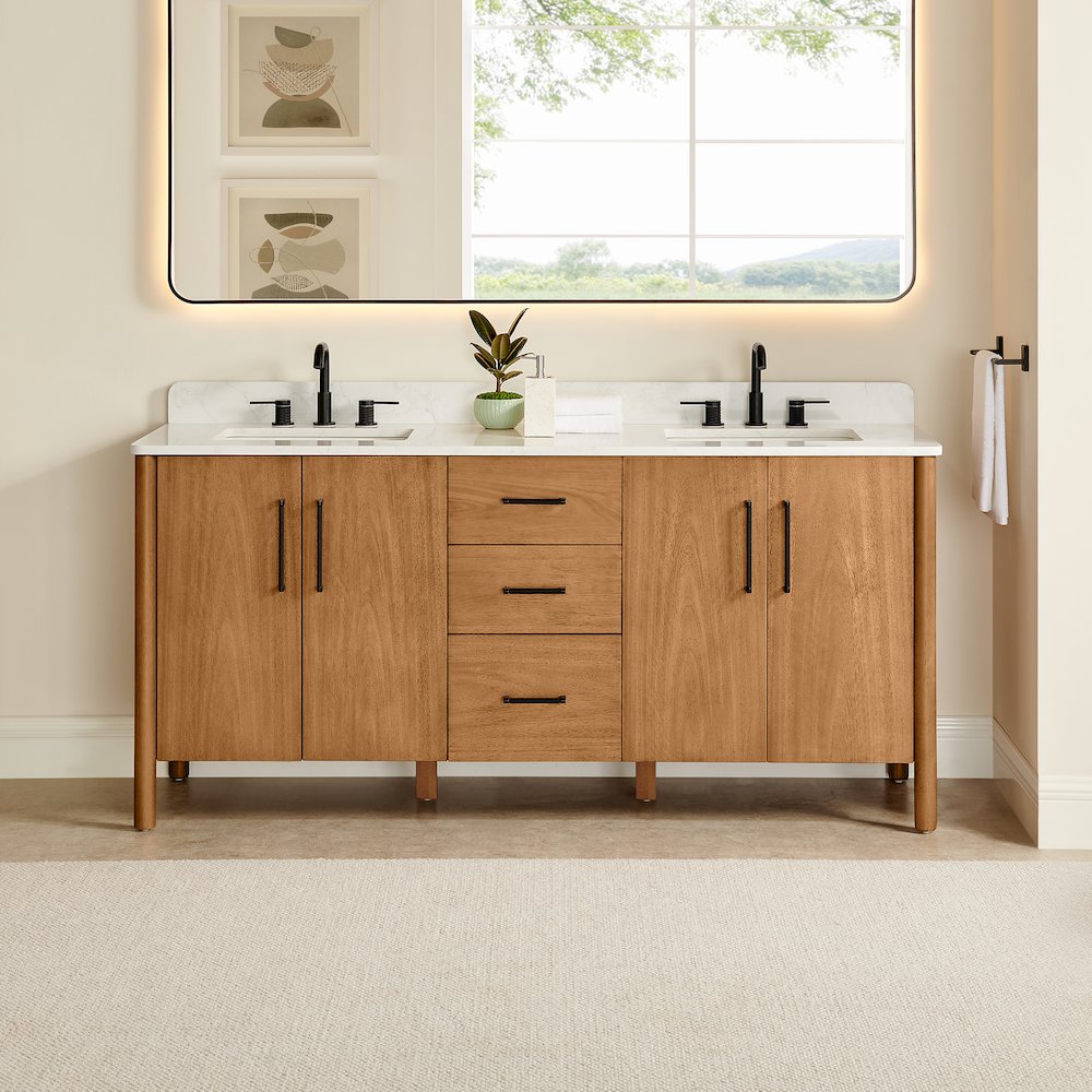 72" Double Bathroom Vanity in Mango Brown with Grain White. Picture 2