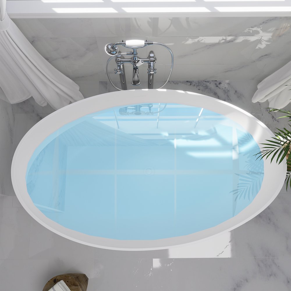 63" x 39" Solid Surface Soaking Bathtub and Integrated Overflow. Picture 7