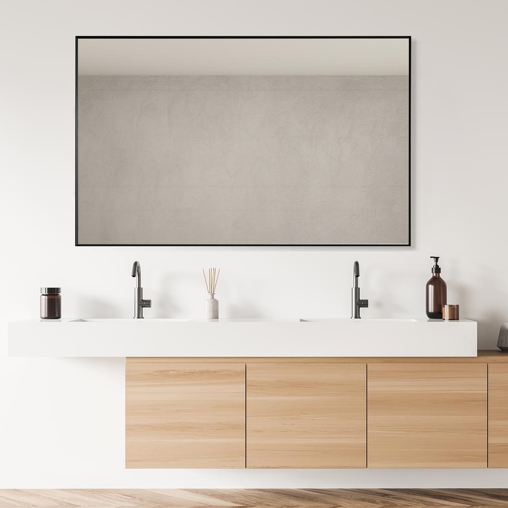 Sassi 48" Rectangle Bathroom/Vanity Matt Black Aluminum Framed Wall Mirror. Picture 11