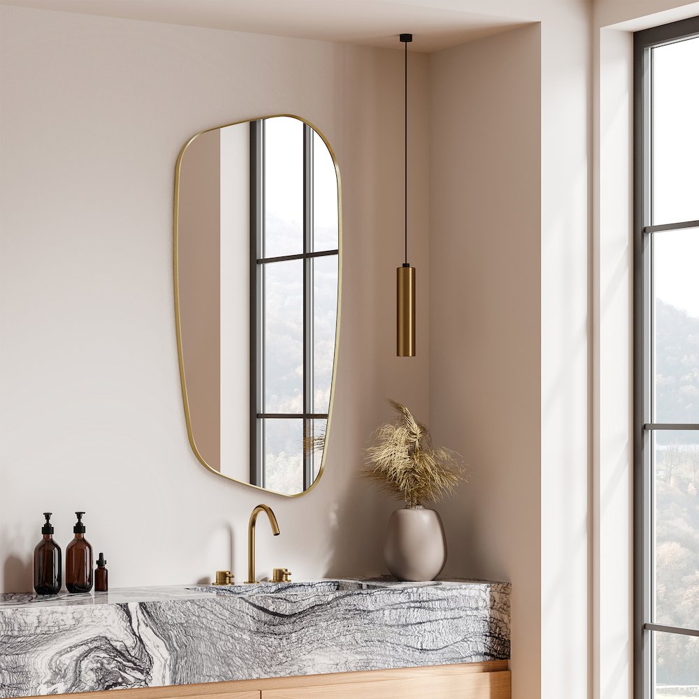 26"x48" Novelty Aluminum Framed in Brushed Gold Modern Bathroom Wall Mirror. Picture 3