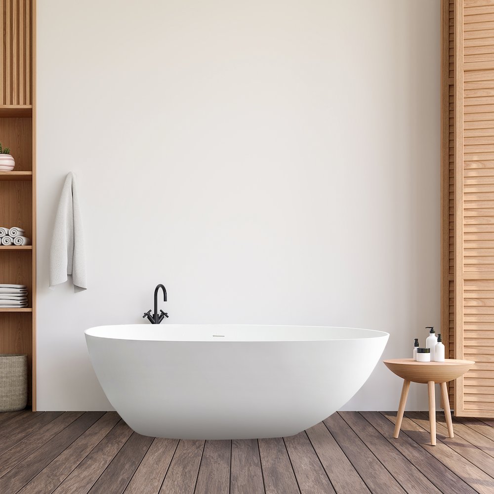 67" x 34" Solid Surface Soaking Bathtub and Integrated Overflow. Picture 10