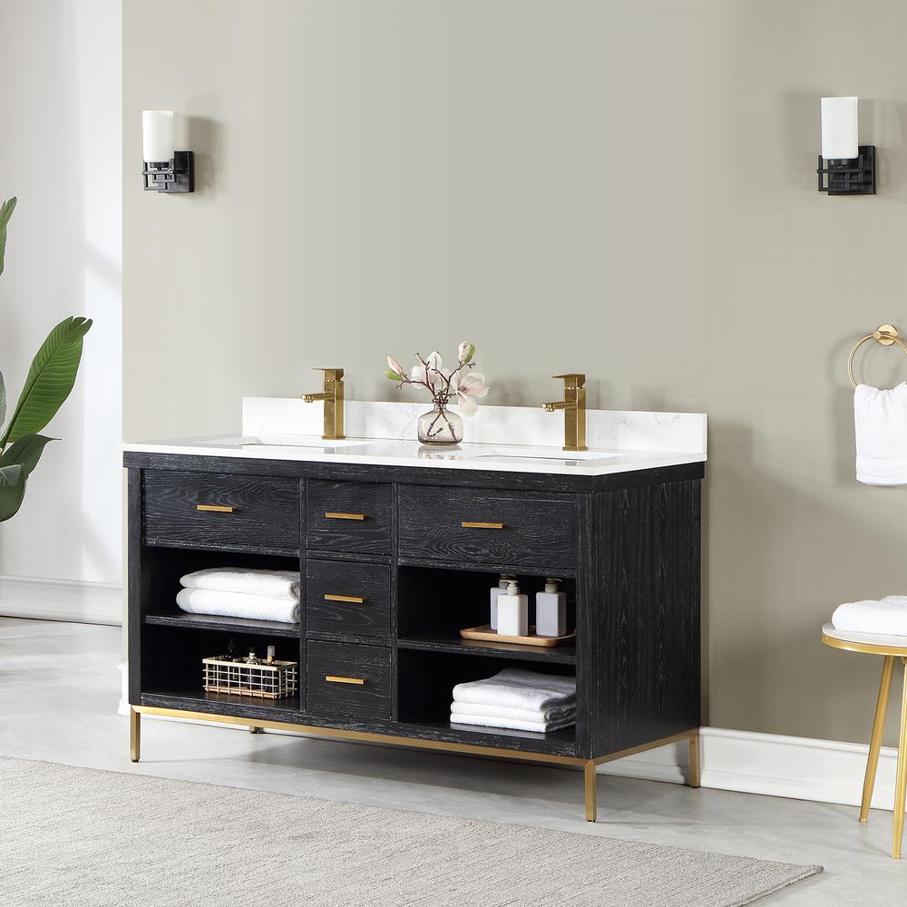 60" Double Bathroom Vanity Set in Black Oak without Mirror. Picture 4