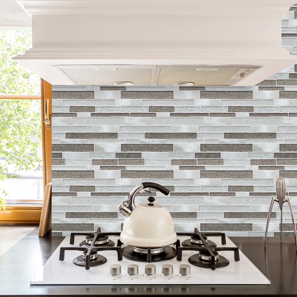 Glena 11.8" x 11.8" Rectangular Laminated Glass Mosaic Mix Aluminum Wall Tile. Picture 4
