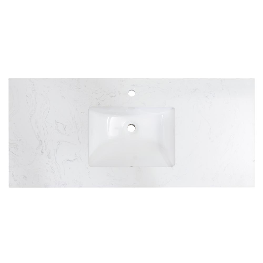 49 in. Composite Stone Vanity Top in Aosta White with White Sink. Picture 4