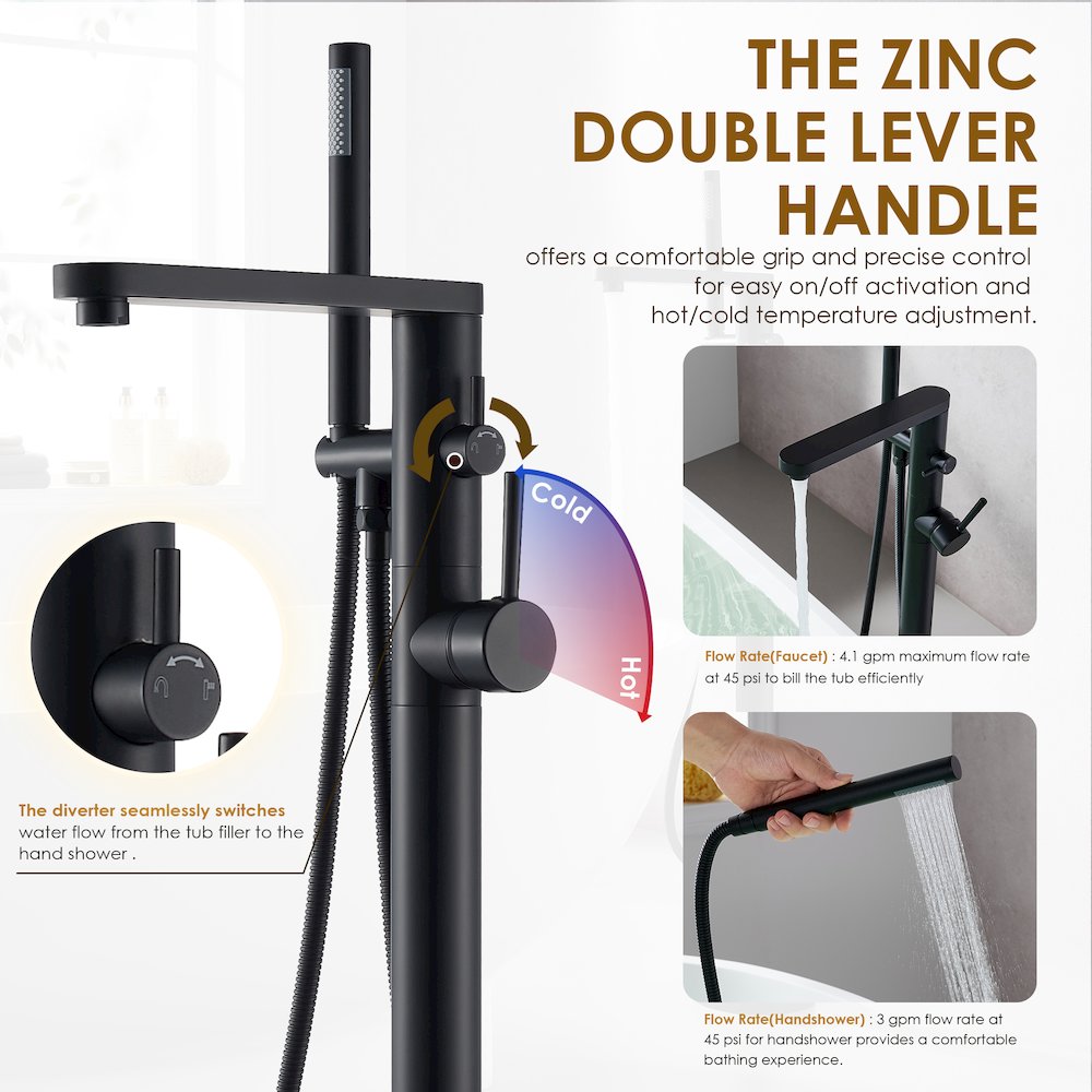 Double Lever Handles Freestanding Floor Mounted Tub Filler. Picture 11