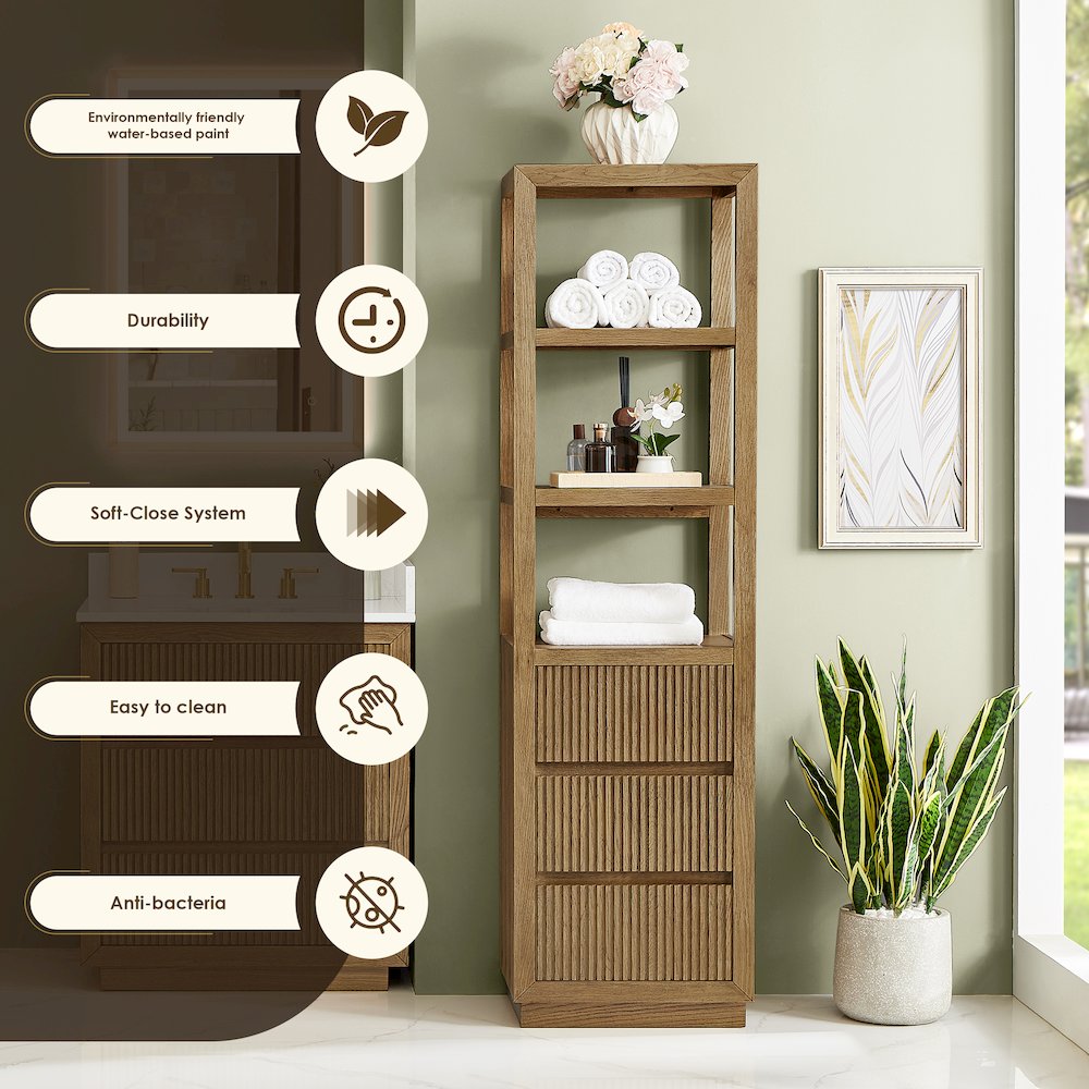 Navan 20" Freestanding Linen Cabinet in Weathered Brown. Picture 5