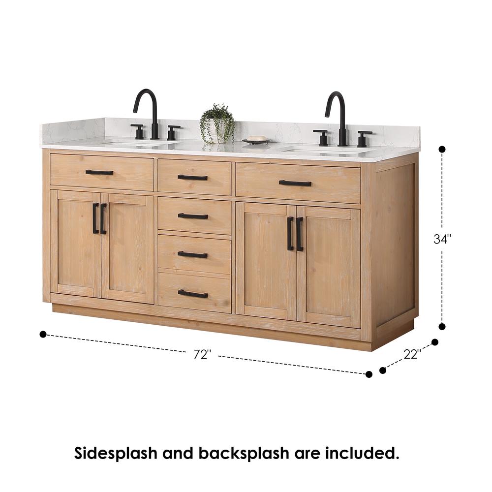 72" Double Bathroom Vanity in Light Brown without Mirror. Picture 14
