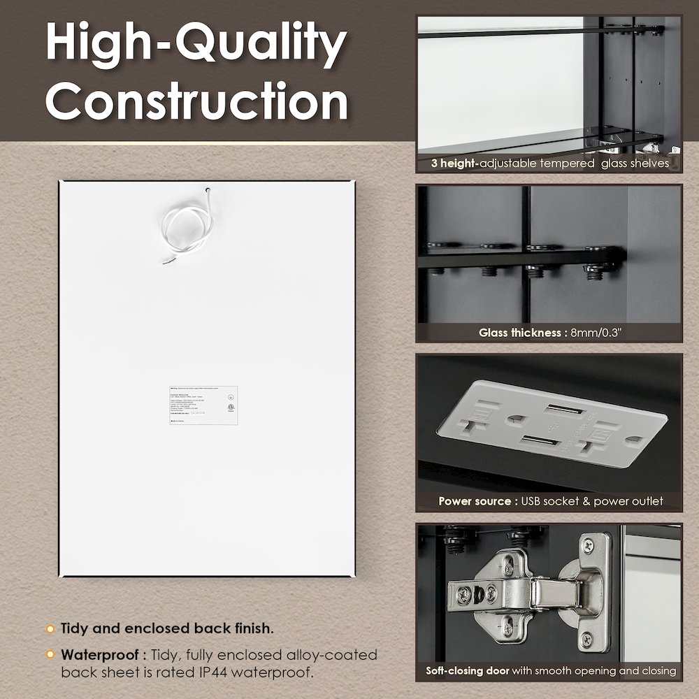 24"x32" Rectangular Bathroom Black Aluminum Mirror Medicine Cabinet. Picture 16