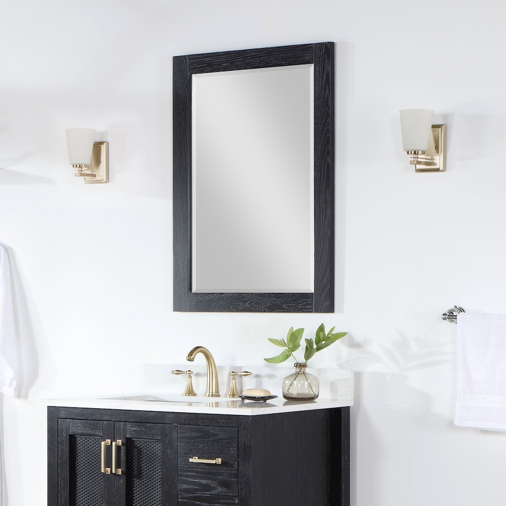 28" Rectangular Bathroom Wood Framed Wall Mirror in Black Oak. Picture 4