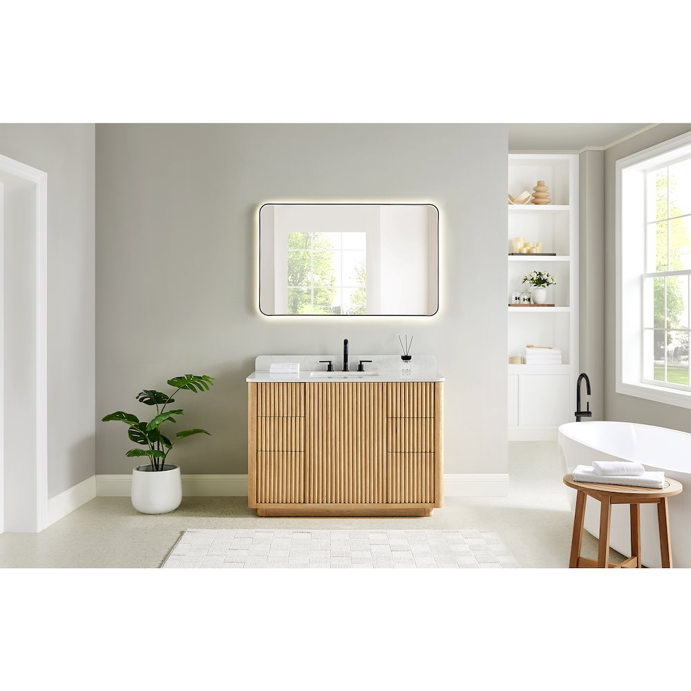 48" Single Bathroom Vanity in Washed Light Brown with Grain White. Picture 15