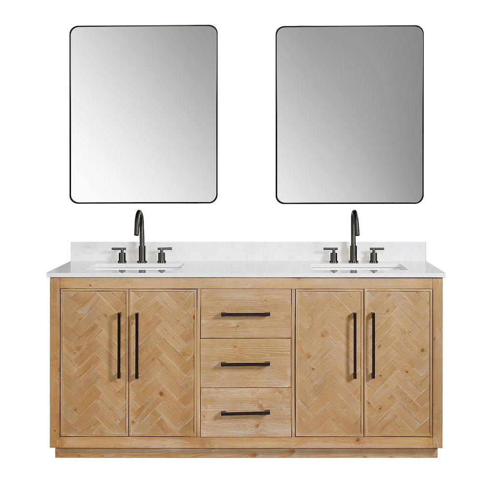 72" Double Bathroom Vanity Grain White Engineered Stone Countertop. Picture 1