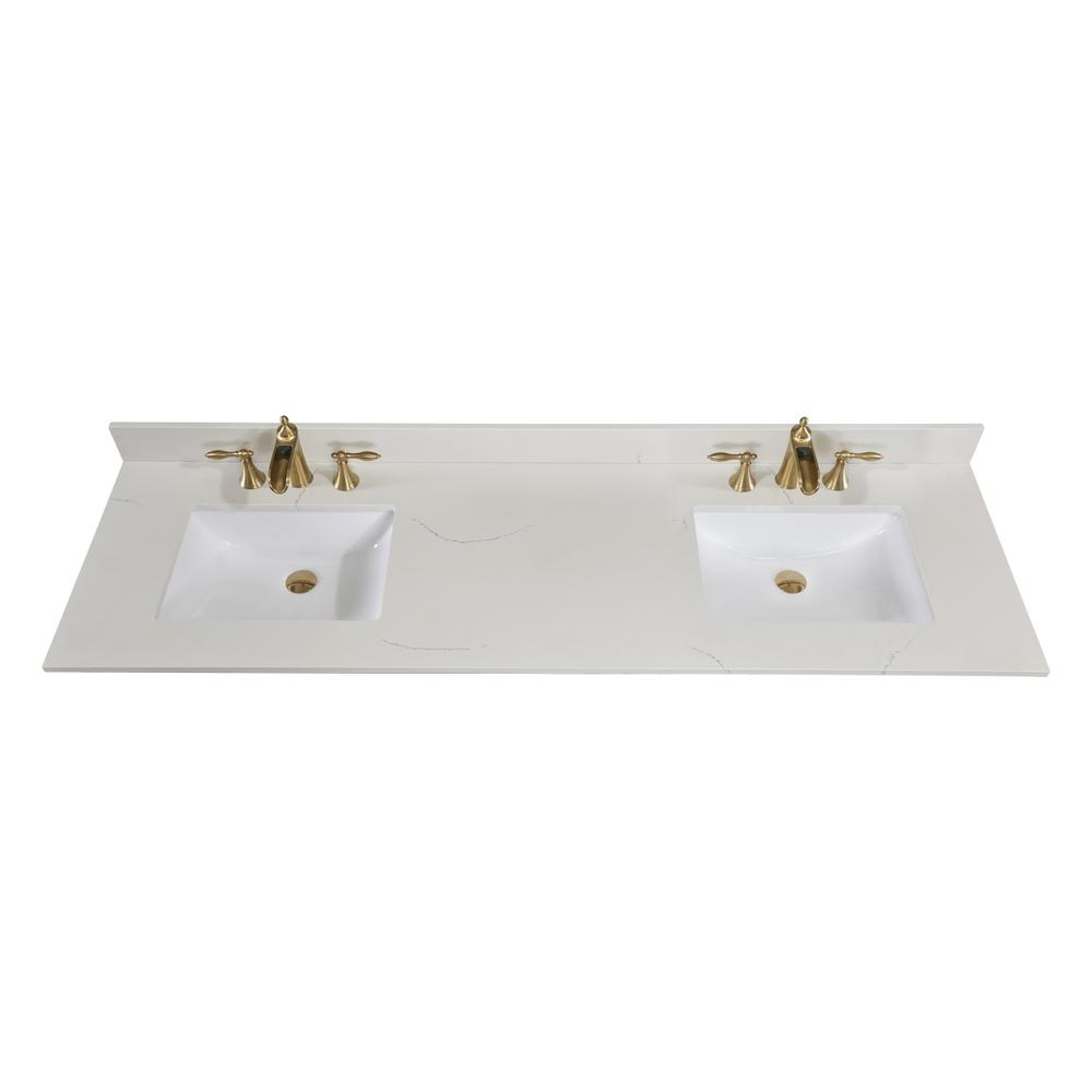 73 in. Composite Stone Vanity Top in Milano White with White Sink. Picture 1