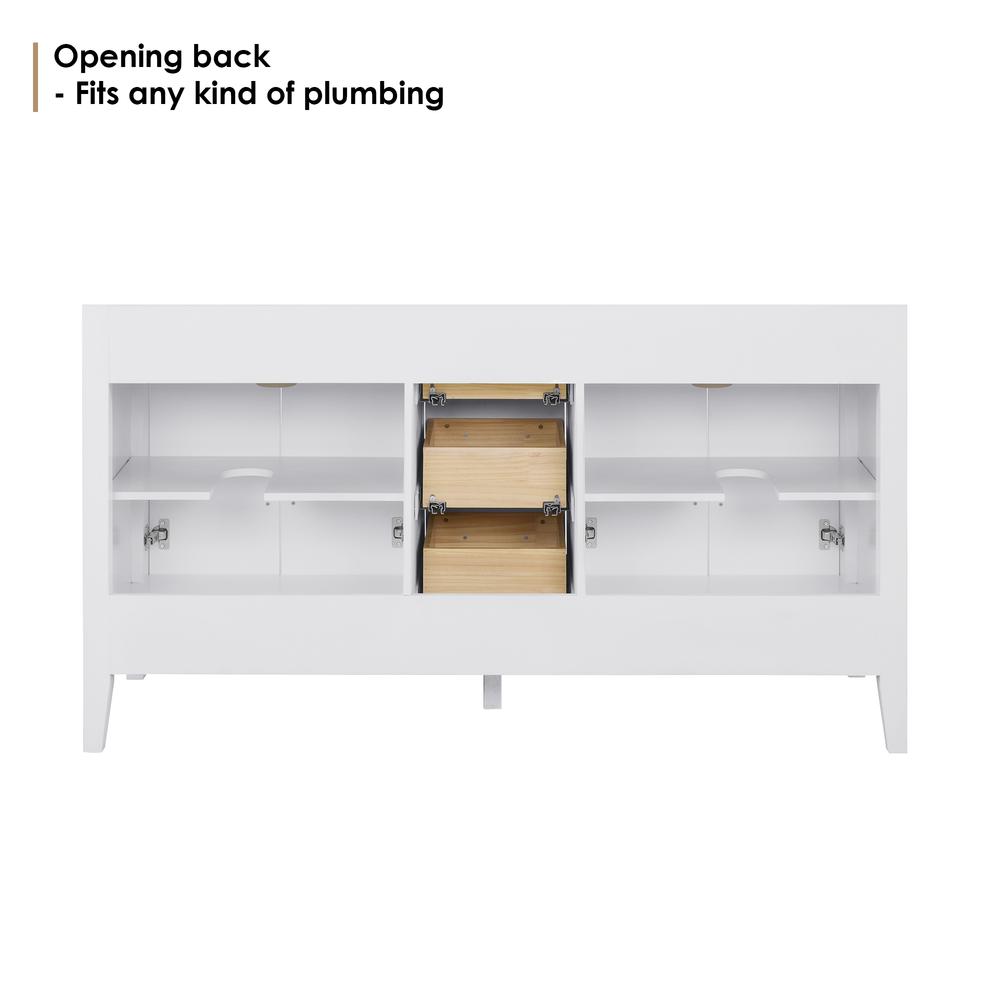 Double Bathroom Cabinet Vanity Base in White without Top and Sink, no Mirror. Picture 11
