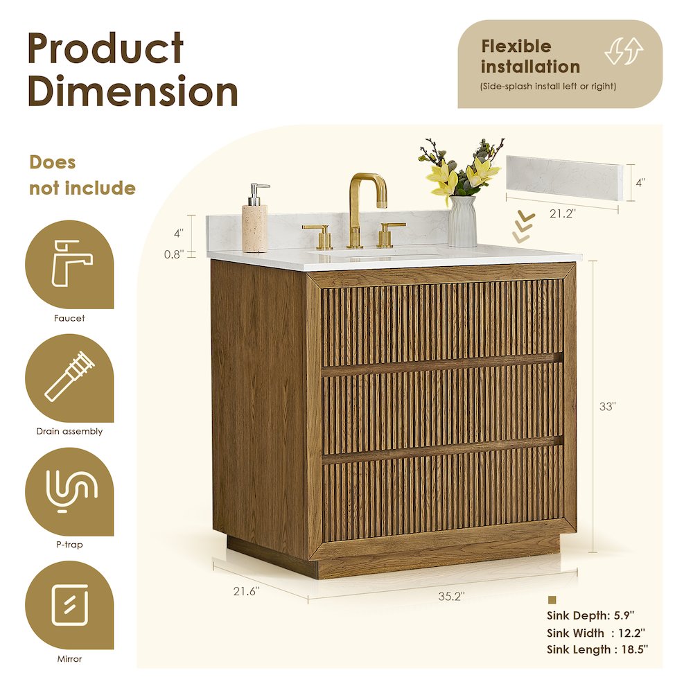 Navan 36" Single Bathroom Vanity in Weathered Brown. Picture 13