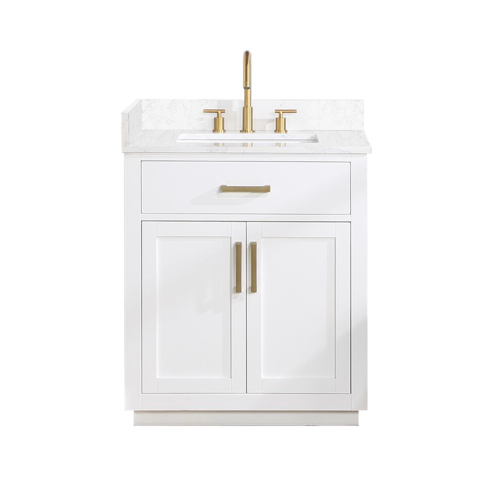 30" Single Bathroom Vanity in White without Mirror. Picture 1
