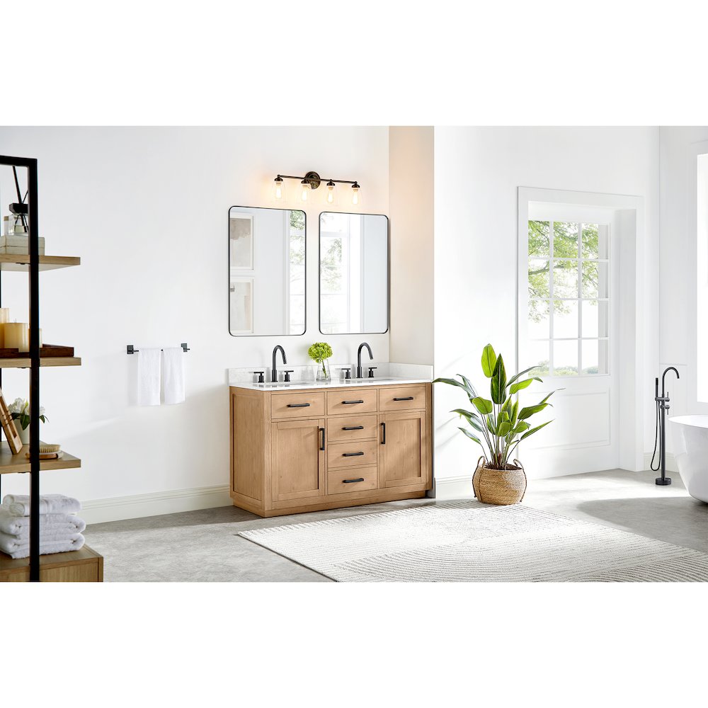 54" Double Bathroom Vanity in Light Brown with Grain White. Picture 14