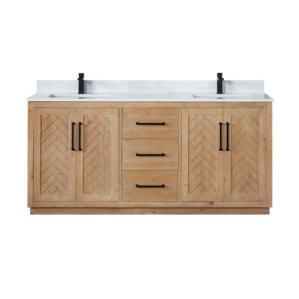 72" Double Bathroom Vanity with Grain White Countertop without Mirror. Picture 1