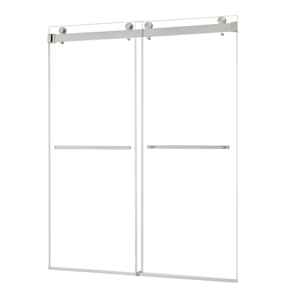 Frameless Exposed Roller Shower Door in Brushed Nickel with Clear Glass. Picture 2