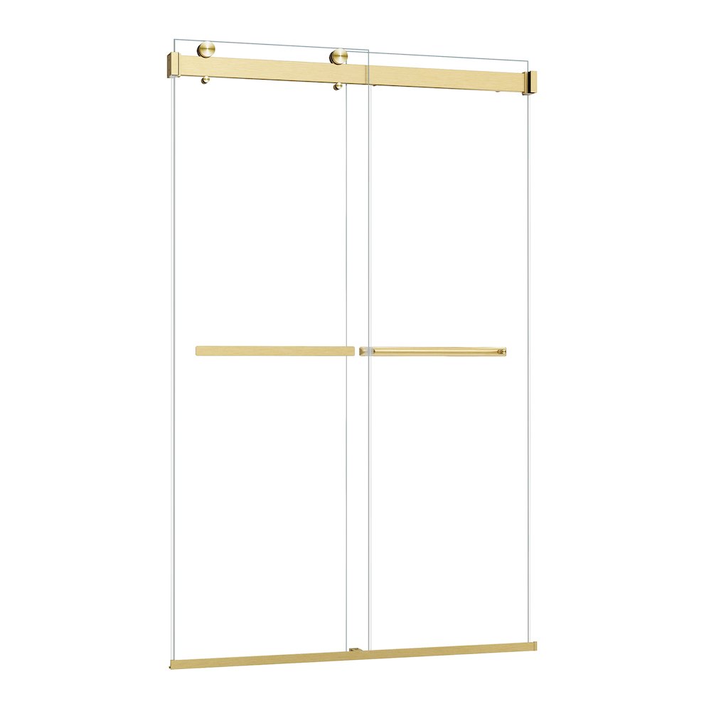 By Pass Frameless Shower Door in Brushed Gold with Clear Glass. Picture 2