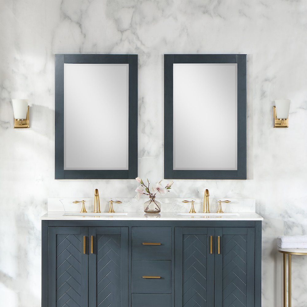 24" Rectangular Bathroom Wood Framed Wall Mirror in Classical Blue. Picture 3